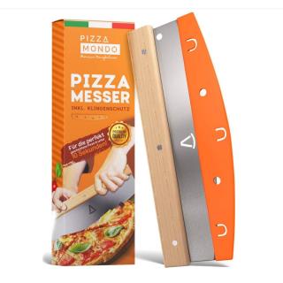 Pizza Wiegemesser (Mondo) aus Edelstahl mit Holzgriff (Premium) 32 cm