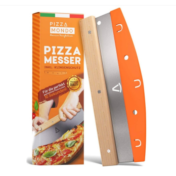 Pizza Wiegemesser (Mondo) aus Edelstahl mit Holzgriff (Premium) 32 cm